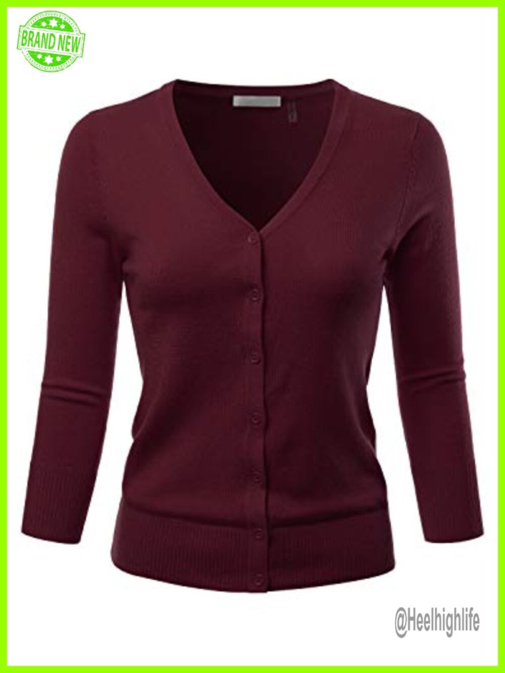 EIMIN Women's 3/4 Sleeve V-Neck Button Down Stretch Knit Cardigan Sweater